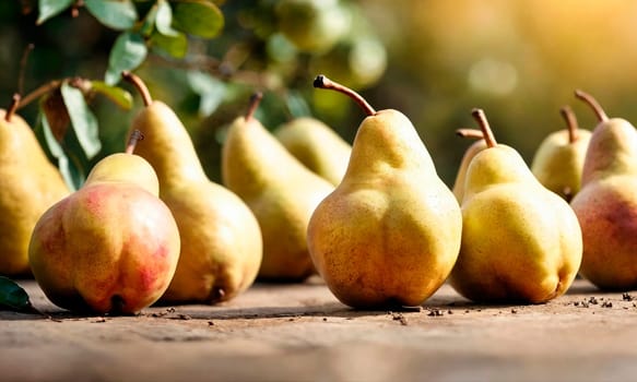 pear harvest close-up on the table. Selective focus. food.