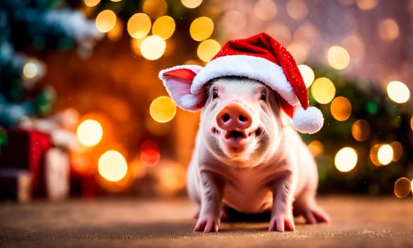 pig in santa's hat year of the pig. Selective focus. holiday.