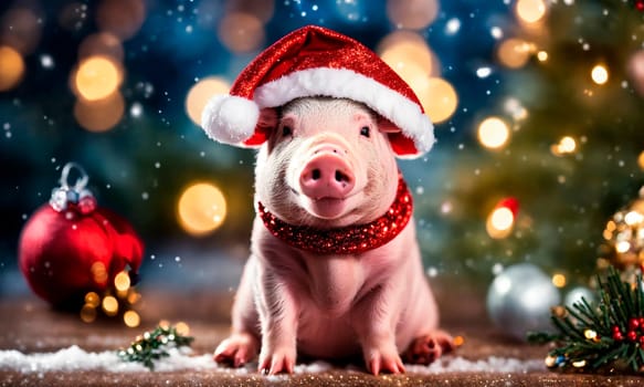 pig in santa's hat year of the pig. Selective focus. holiday.