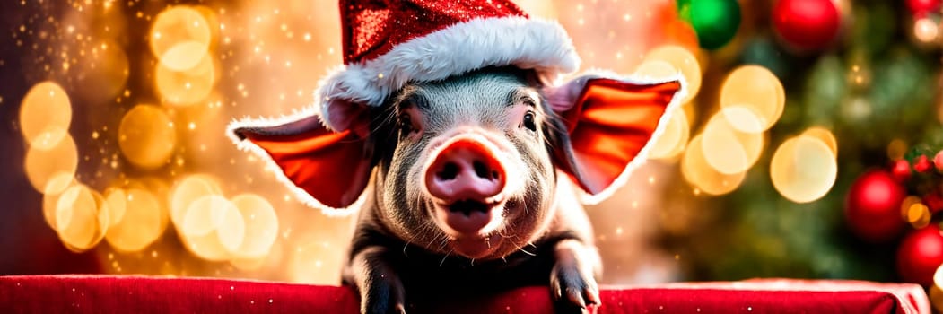 pig in santa's hat year of the pig. Selective focus. holiday.