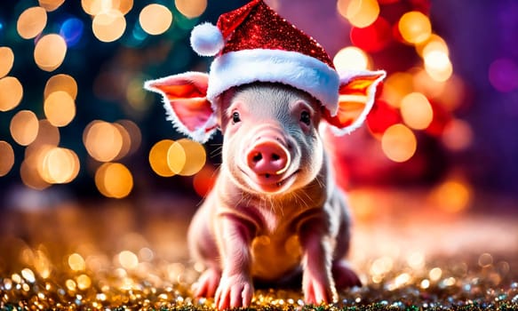 pig in santa's hat year of the pig. Selective focus. holiday.