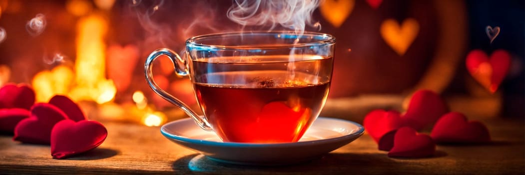 cup of tea with a heart on the table. Selective focus. drink.