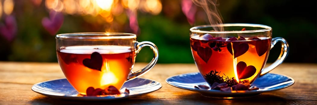 cup of tea with a heart on the table. Selective focus. drink.