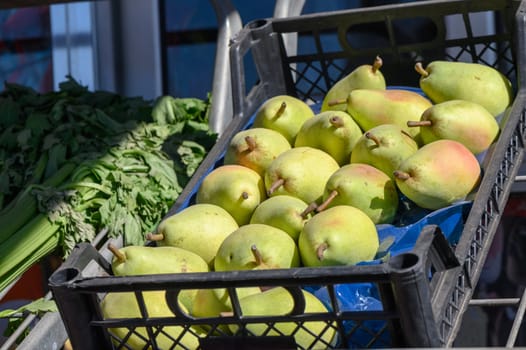 pears in a box near a store in Cyprus