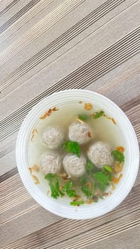 Delicious beef meatball soup tasty and healthy soup cooking also known as Bakso in Indonesia