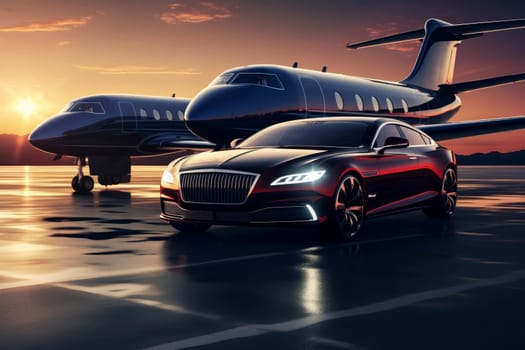 Luxury car private jet. Air private. Generate Ai