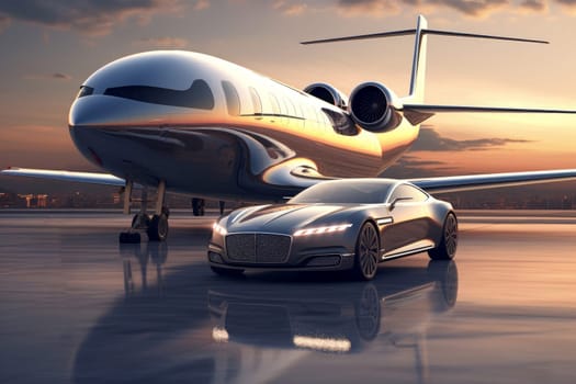 Prestigious Luxury car private jet. Air private. Generate Ai