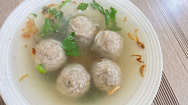 Delicious beef meatball soup tasty and healthy soup cooking also known as Bakso in Indonesia