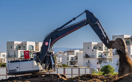 Close up details of industrial excavator working on construction site 8