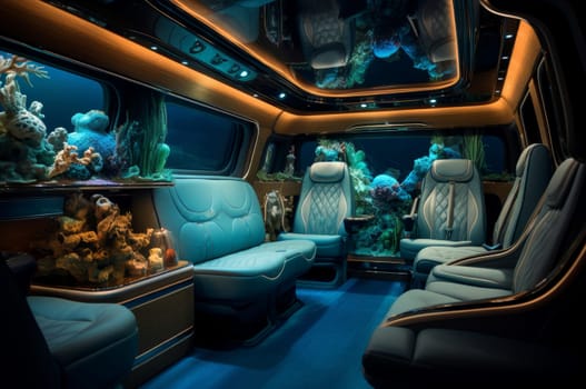 Spacious Luxury van interior. Window vacation. Generate Ai