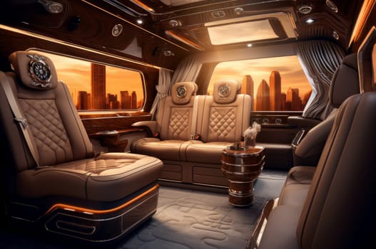 Elegant Luxury van interior. Window vacation. Generate Ai