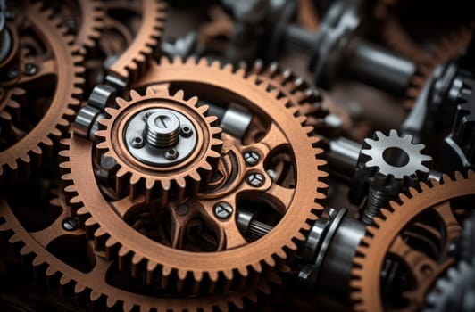 Machinery gears. Watch clock wheel. Generate Ai