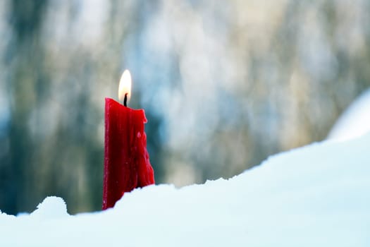 A symbol of memory. A single candle burns in the snow