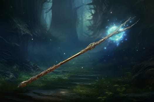 Mystical Magic wand. Magician concept trick. Generate Ai