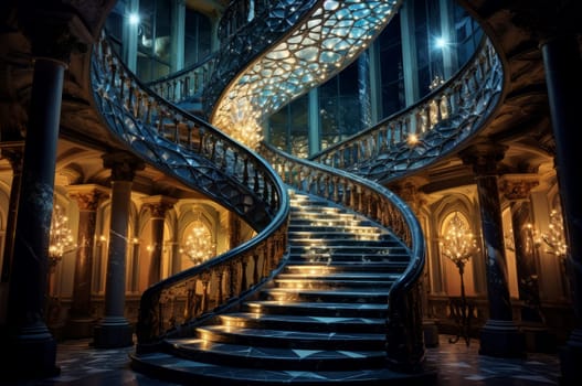 Magical infinite staircase. Sky universe. Generate Ai