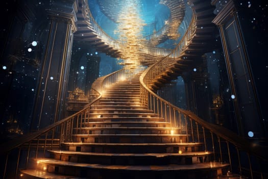 Spiraling Magical infinite staircase. Sky universe. Generate Ai