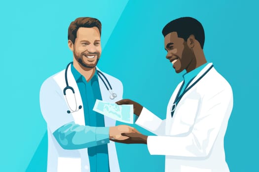 Male doctor receiving money from patient illustration. Holding professional medicine payment for health. Generate Ai