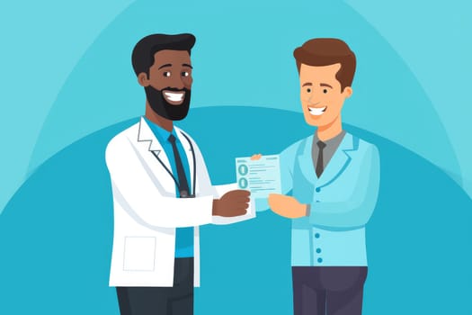 Unethical Male doctor receiving money from patient illustration. Holding professional medicine payment for health. Generate Ai
