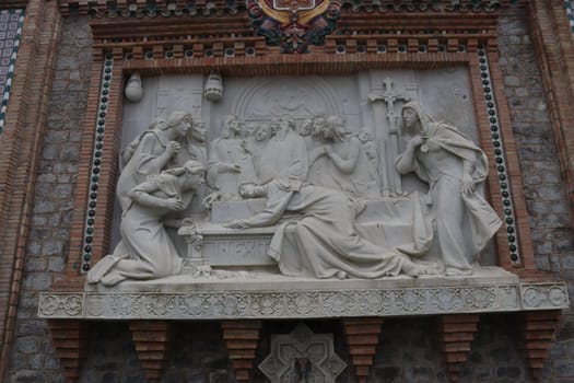 TERUEL, SPAIN : Sculpture on the Oval Stairs monument in historic city Teruel, Spain