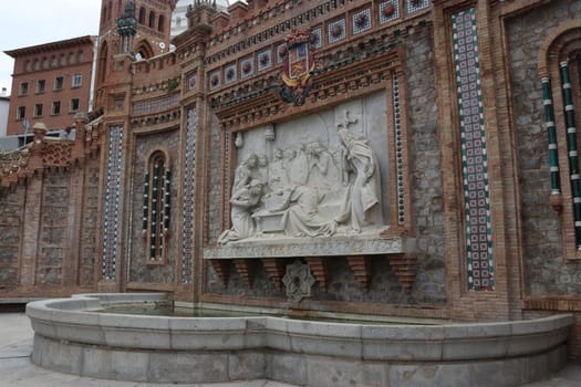 TERUEL, SPAIN : Sculpture on the Oval Stairs monument in historic city Teruel, Spain