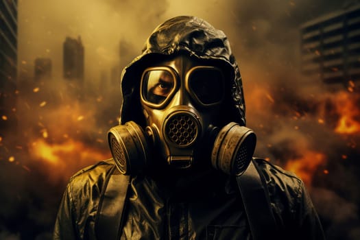 Protective Man gas mask. Danger army survivor. Generate Ai