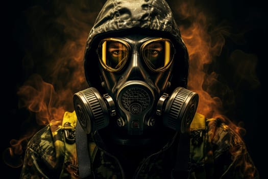 Eerie Man gas mask. Danger army survivor. Generate Ai