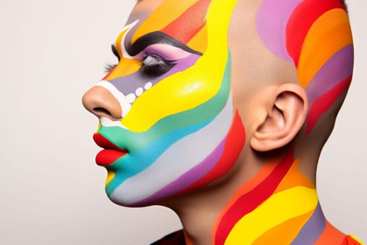 Intriguing Man flowers makeup pride. Male happy. Generate Ai