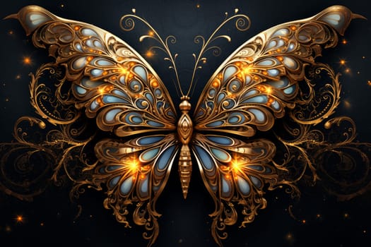 Intricate Golden butterfly wallpaper. Decorative gold art. Generate Ai
