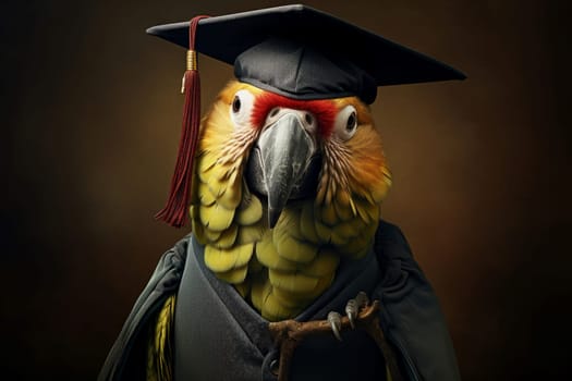 Charming Graduate parrot school. Pet education. Generate Ai