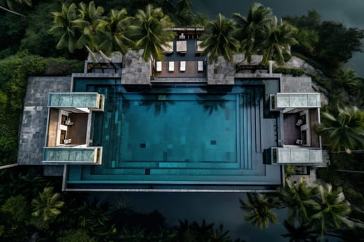 Panoramic Hotel infinity pool view. Sea water. Generate Ai