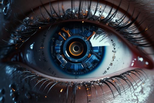 Detailed Human eye in robot. Digital futuristic. Generate Ai