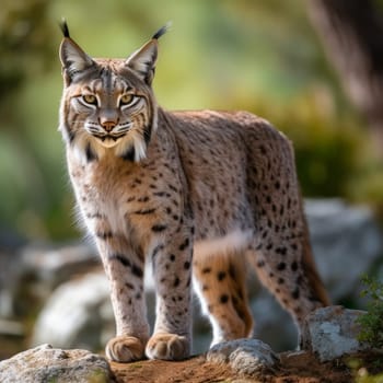 Nocturnal Iberian lynx forest animal. Mammal predator. Generate Ai