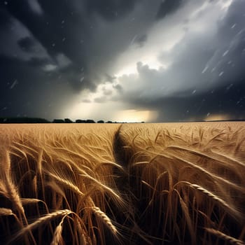 Nature's Fury: A Field of Wheat Battling the Storm