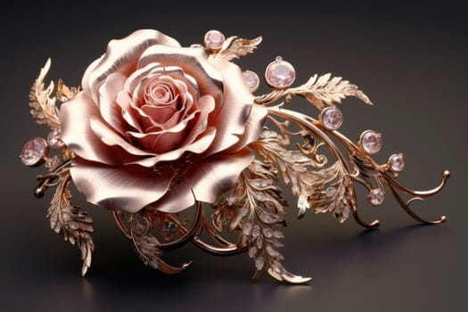 Intricate Jewelry rose flower gold. White petal. Generate Ai