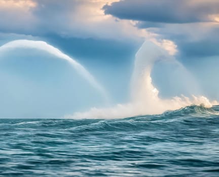 The mesmerizing spiral pattern of a waterspout forming over a body of water, highlighting the ethereal beauty of this natural phenomenon before it dissipates. Panorama