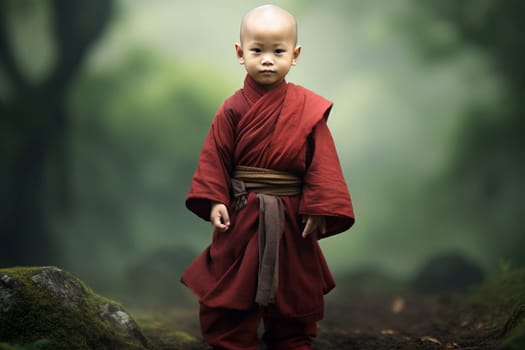 Spiritual Little asian monk. Kids thai culture. Generate Ai