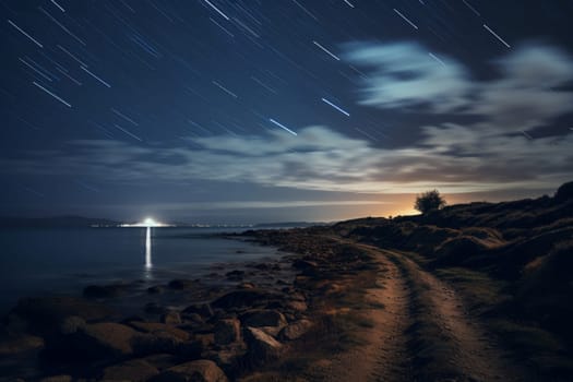 Atmospheric Long exposure city photo. Sky light. Generate Ai