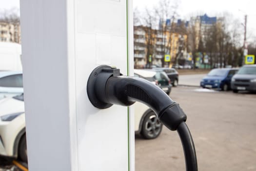 Electric Vehicle Charging Station at parking close up