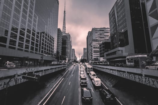 Low angle view from Paulista Avenue, São Paulo Brazil. Februari 19 2024.