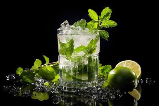 Mojito cocktail on black background.