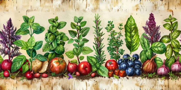 drawing seamless pattern with vegetables and fruits at white background hand drawn illustration