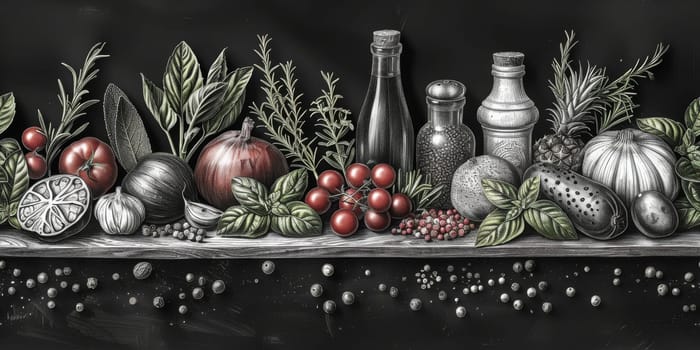 drawing seamless pattern with vegetables and fruits at white background hand drawn illustration