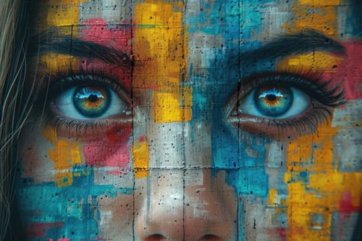 close up face of woman eye portrait with abstract painting on the face comeliness