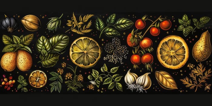 drawing seamless pattern with vegetables and fruits at white background hand drawn illustration