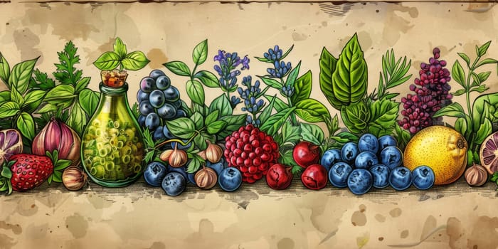 drawing seamless pattern with vegetables and fruits at white background hand drawn illustration