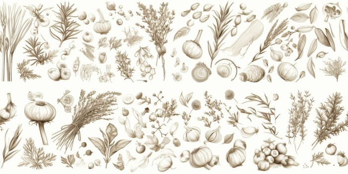 drawing seamless pattern with vegetables and fruits at white background hand drawn illustration