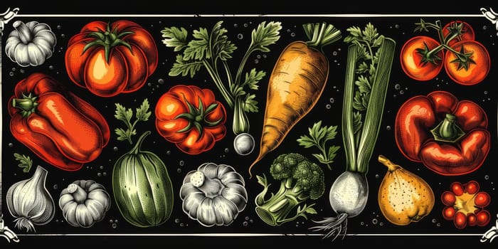 drawing seamless pattern with vegetables and fruits at white background hand drawn illustration