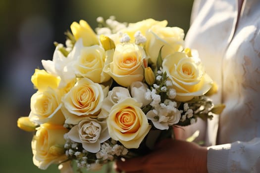 A beautiful bouquet of flowers in the hands of an elderly woman. Mother's day concept, March 8th.