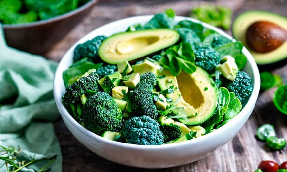 salad with green vegetables and avocado. Selective focus. food.