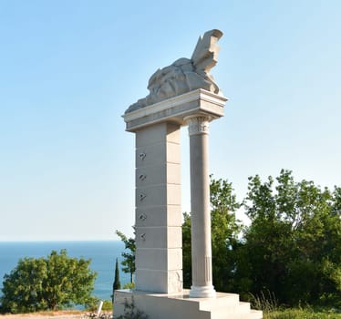 Stella at the entrance to the resort village of Foros, Crimea